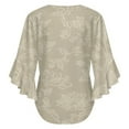 thumbnail image 6 of Beige Floral Seamless Pattern Women's V-Neck Blouse With 3/4 Ruffled Bell Sleeves Casual Top Ladies Blouses, 6 of 7