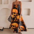 thumbnail image 3 of Vestido largo de moda para mujer con tirantes finos y ribete en contraste, vestidos largos sin mangas para vacaciones, vestidos largos con estampados de Halloween, 3 of 5