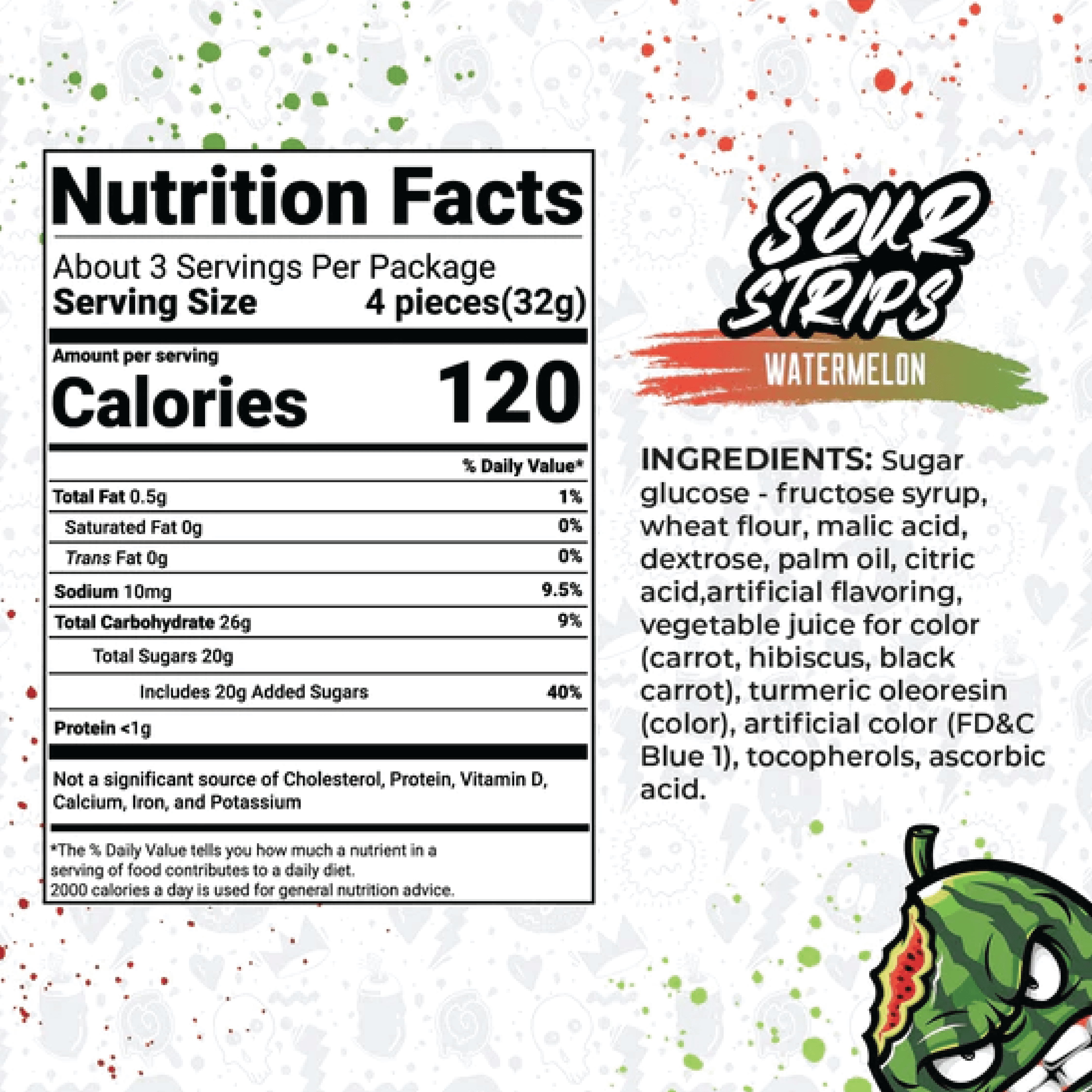 (6 Bags) Sour Strips Flavored Candy, Watermelon, 3.4 Ounce