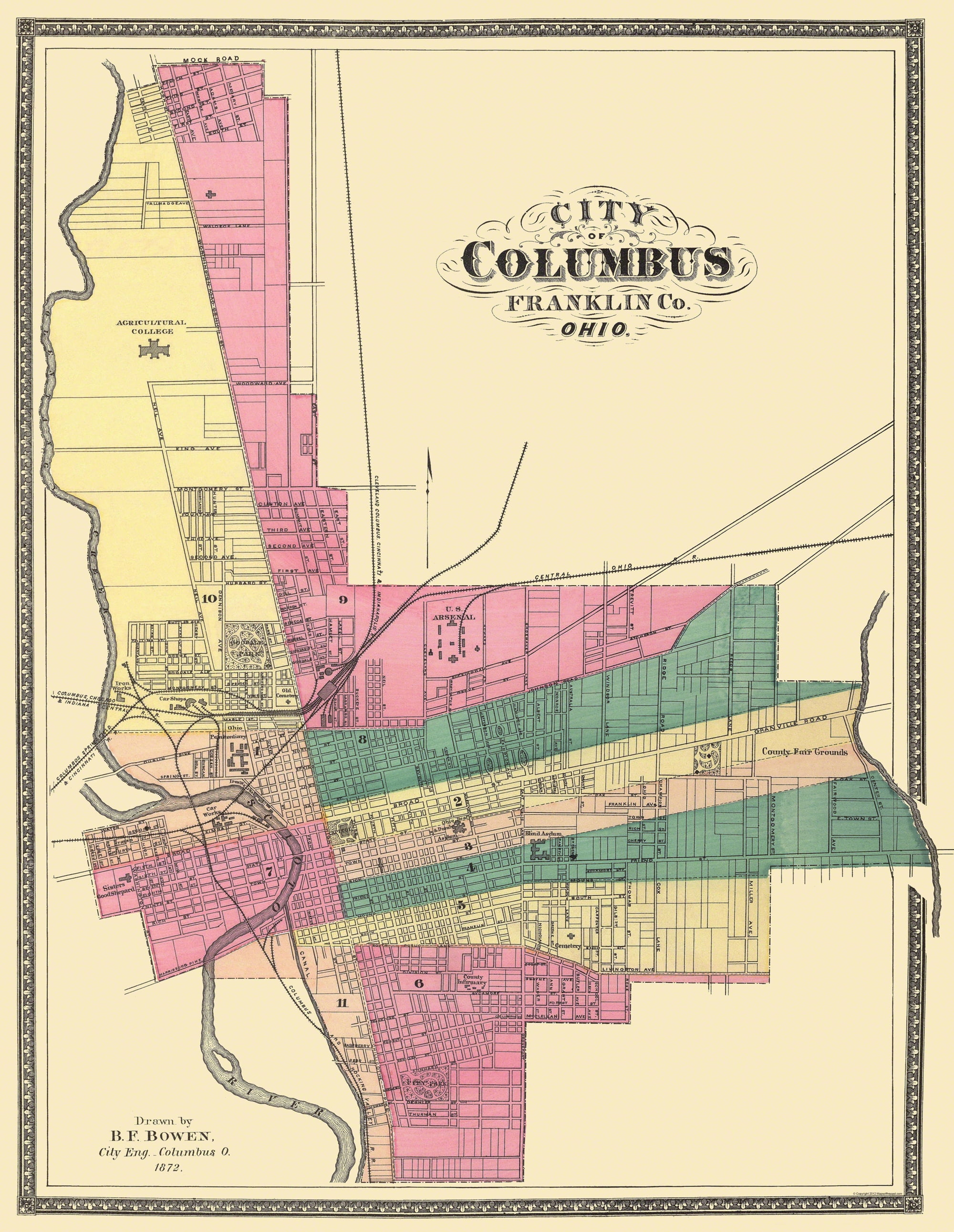 Columbus Ohio Bowen 1872-23 x 29.69 