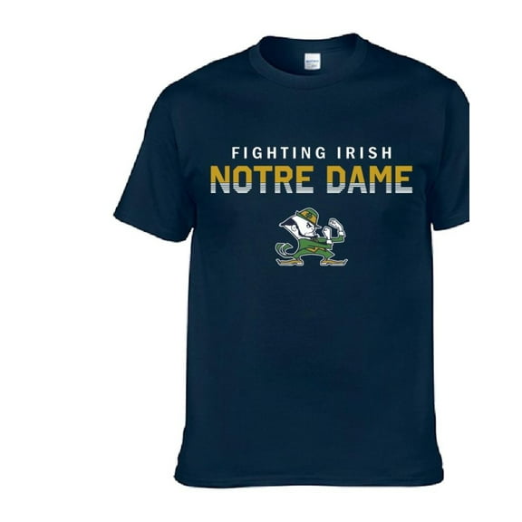 Brand New Athletics ND Fighting/Irish Mascot Design Short-Sleeved T-Shirt, 100% Cotton,(Adult Small), Official Notre/Dame Mascot Logo Design, Navy Team Color