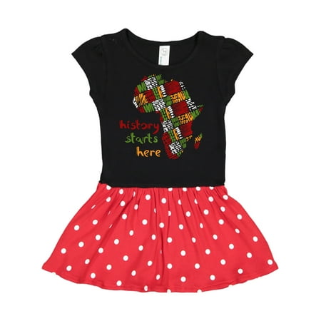 

Inktastic Black History Month History Starts Here African Fabric Print Gift Toddler Girl Dress