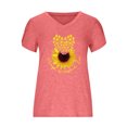thumbnail image 5 of Pompotops Femmes Été V-Cou Tournesol Imprimé Tops T-Shirts Casual Pétale Manches Chemisier, 5 of 5