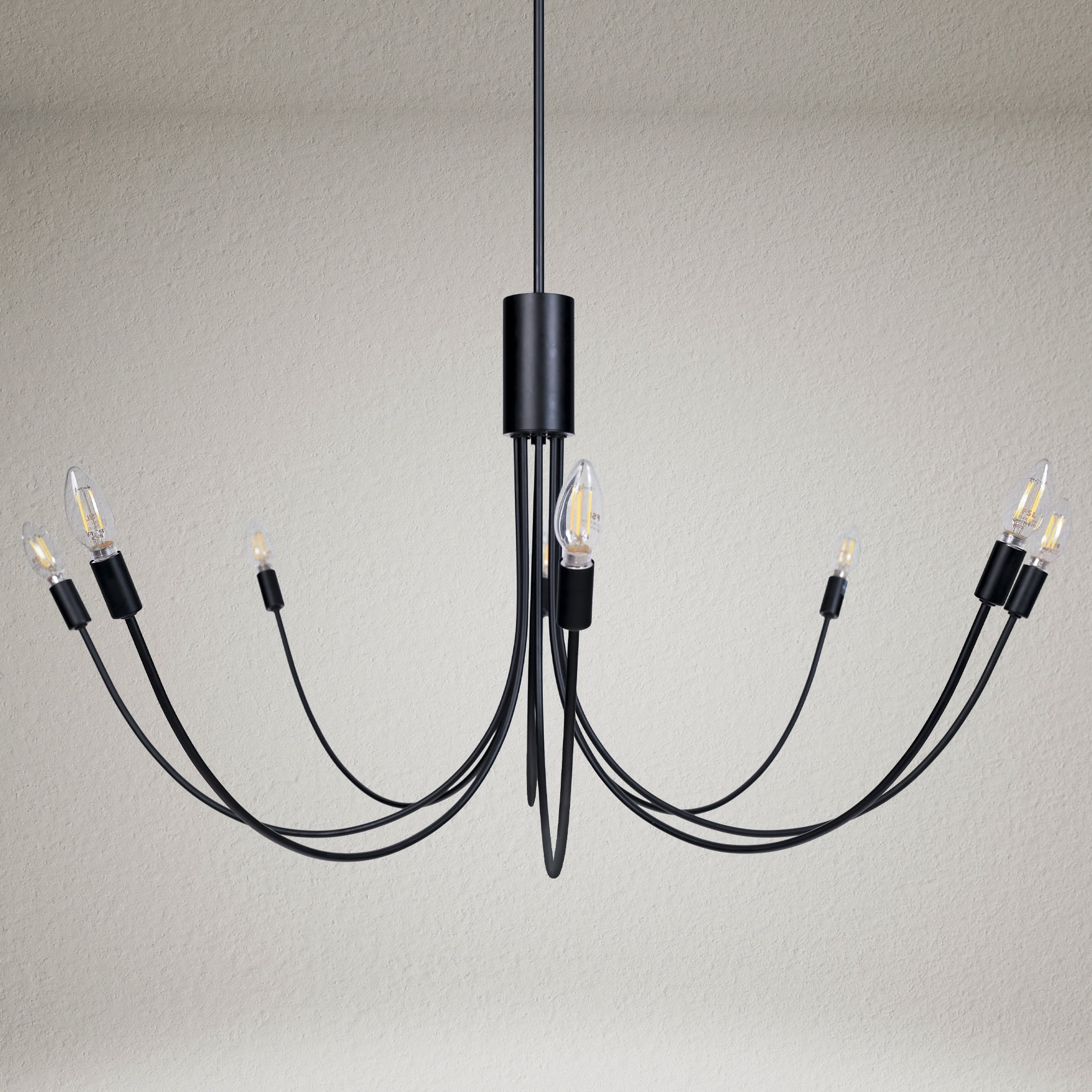 LNC Dolohovstrout 8 -Light Matte Black Bare bulb Metal Chandelier