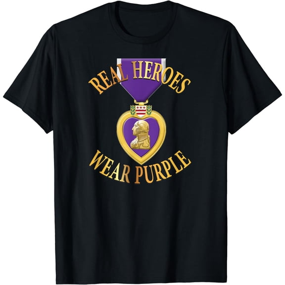 Purple Heart Shirt Real Heroes Wear Purple US Military Gift