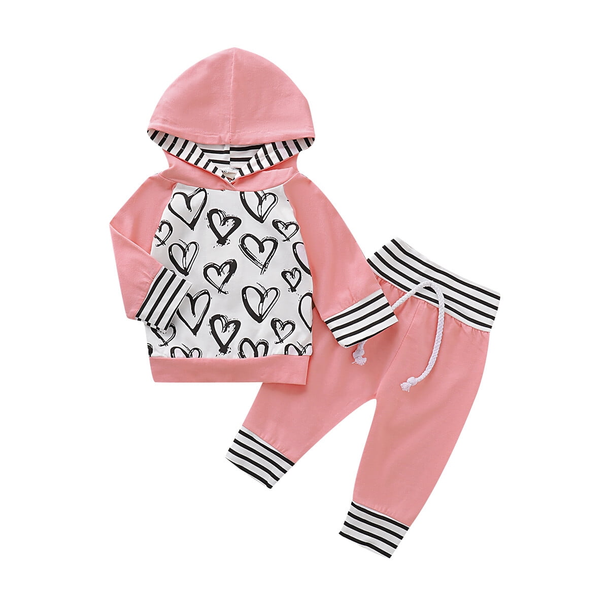 Baby Girls Long Sleeve Hoodie Sweatshirt Tops Pants Set 2Pc Toddler Hooded Shirt Fall Coming Home Outfit Clothes