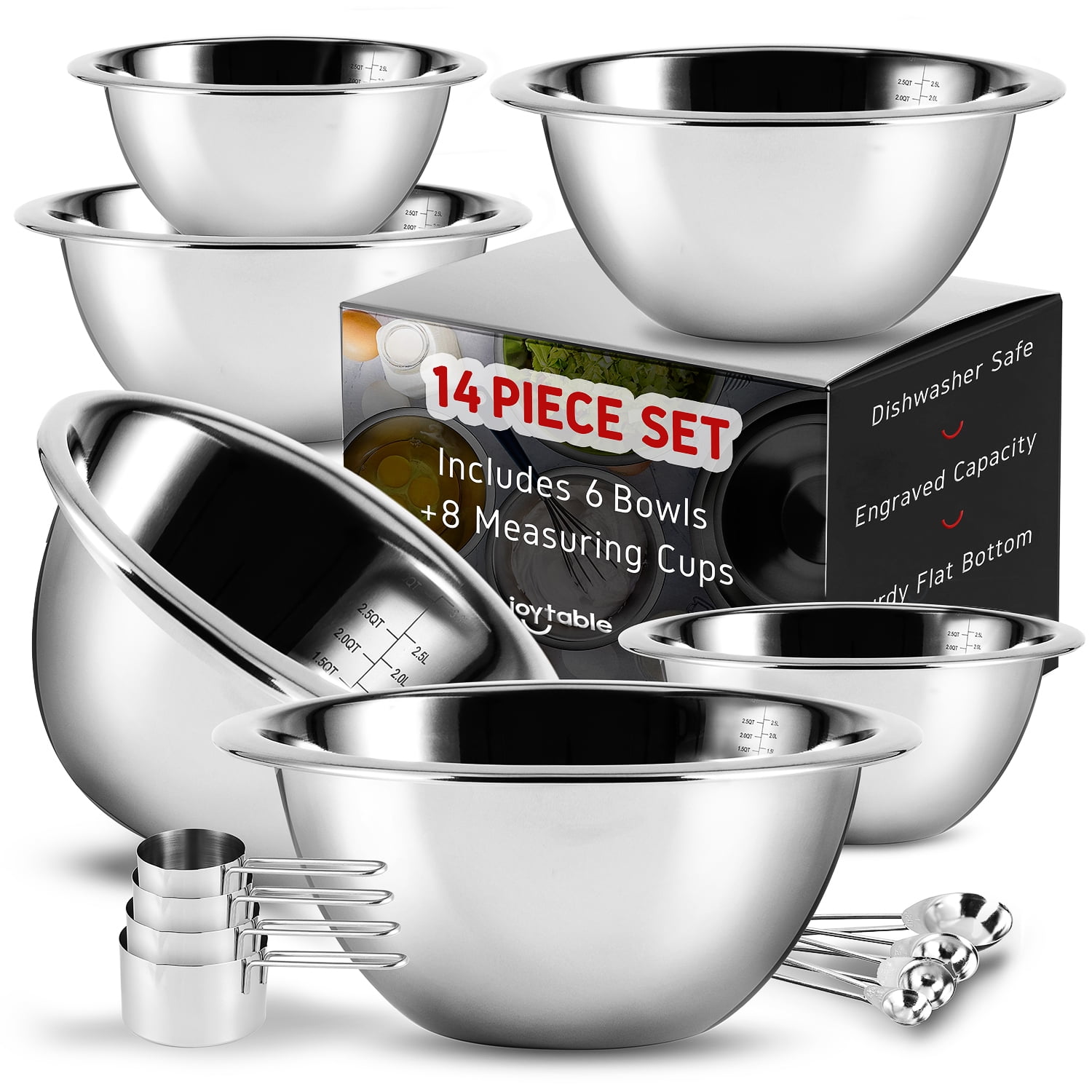 Stainless Steel Mixing Bowls Set Of 6 Polished Finish With Laser Measuring Lines 