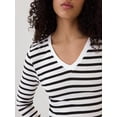 thumbnail image 3 of Remera Manga Larga Favorita con Cuello en V para Mujer de GAP Blanca con Rayas Negras, 3 of 4