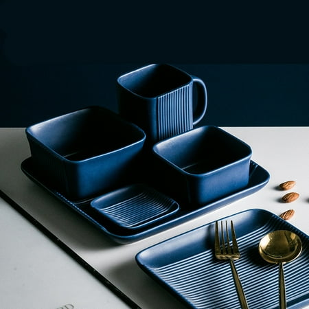 

Homeex Home Ceramic Creative Dinner Plate Western Tableware Gift Box Blue Market