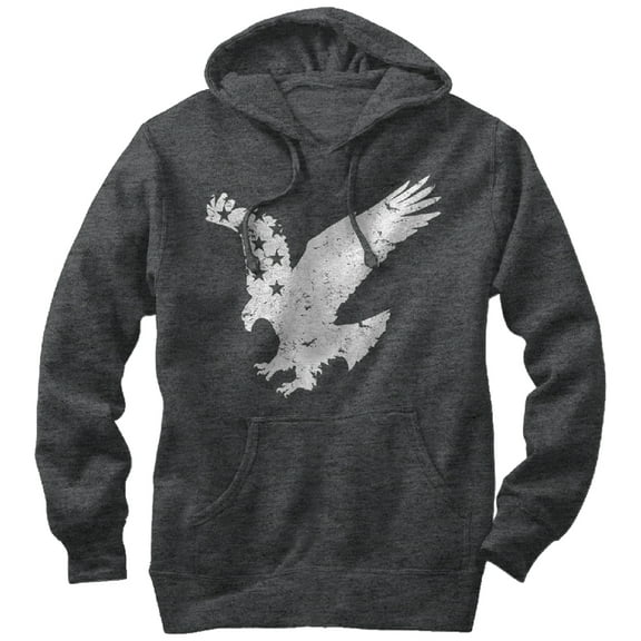 Men's Lost Gods Flying Eagle American Flag Pull Over Hoodie Charcoal Heather X Large