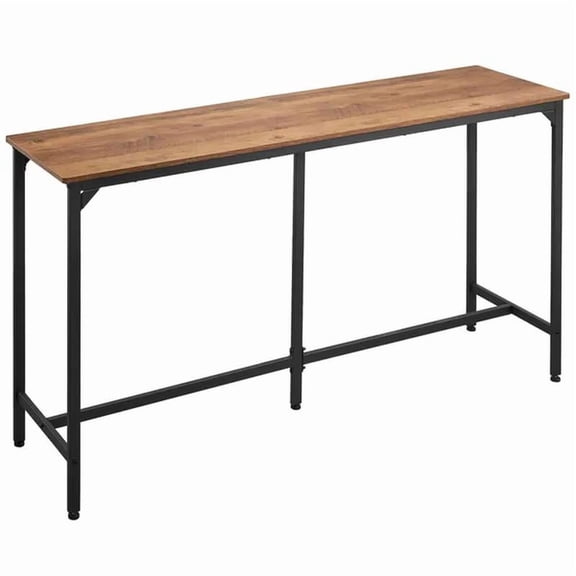 Bar Table, Kitchen Bar Table, Tall Dining Tables with Rounded Edge, Rectangular High Top Kitchen Tables, Light Brown, Black, Extended Horizontal Design
