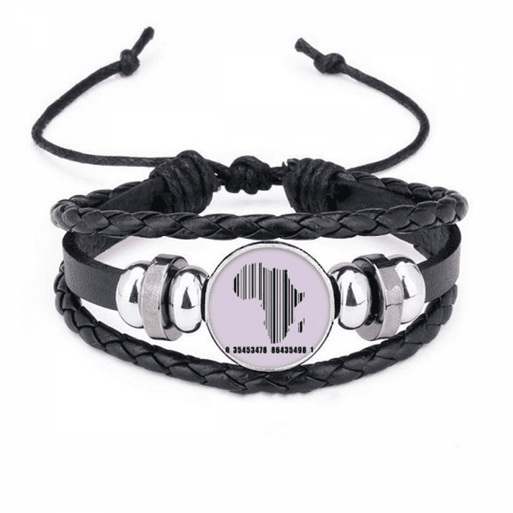 Map African Continent Black Bracelet Braided Leather Woven Rope Wristband