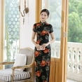 thumbnail image 1 of Falda cheongsam adelgazante de estilo chino joven de manga corta de satén largo de verano y otoño, ropa de mujer de talla grande, 1 of 6