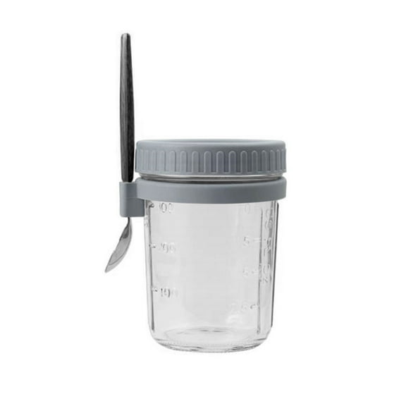 BinKFF Overnight Oats Containers with Lids and Spoons, Mason Jars with Removable Separate Compartments, Airtight and Leak-Proof Glass Jars for Yogurt, and Oatmeal