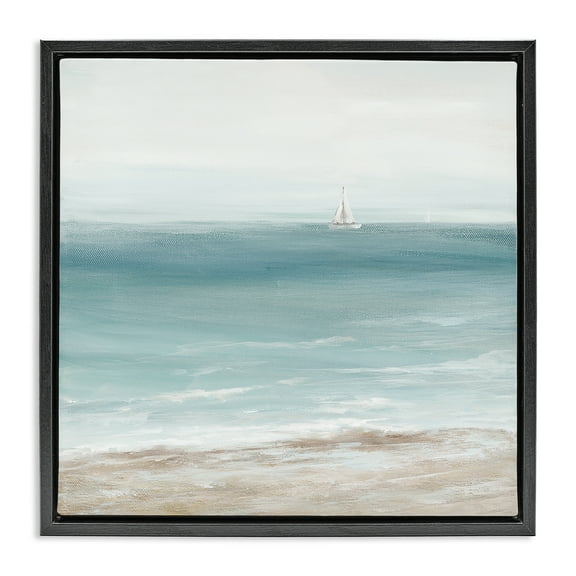 Stupell Industries Distant White Sailboat Nautical & Beach Painting Black Floater Framed Canvas Art Print Wall Art, 18 x 18