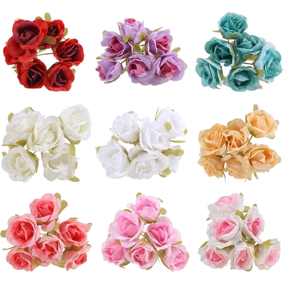 54 Pcs 9 Color Mini Silk Roses 20mm Artificial Silk Roses Flower Tiny Artificial Rose for Crafts Decoration Cutting Wedding DIY