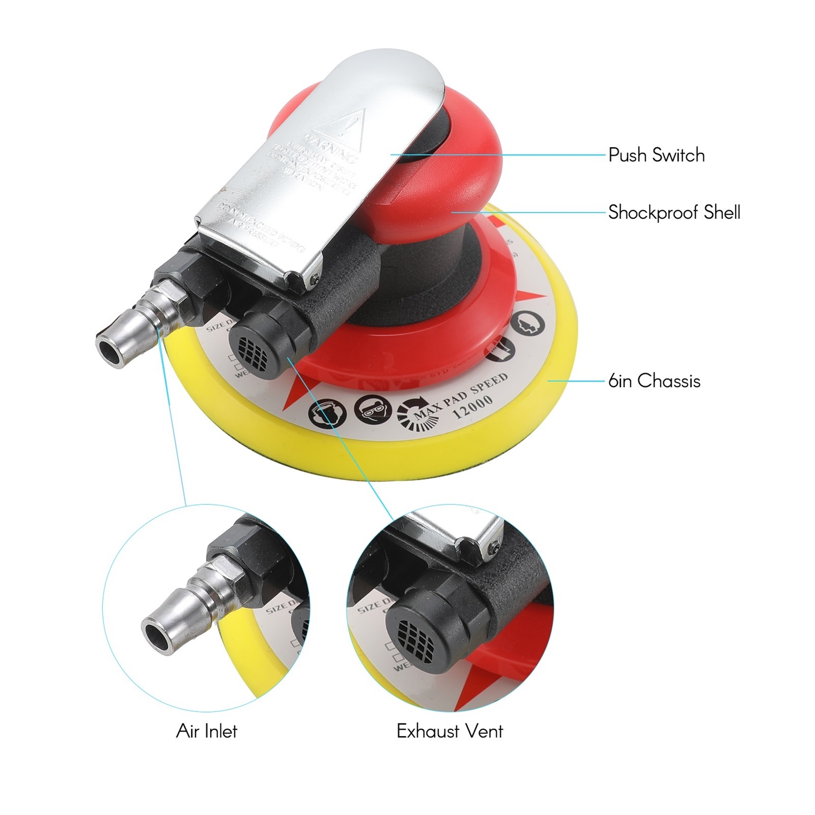 Pneumatic Orbital Sander Air Grinder 5" 6" Vacuum Eccentric Polishing/Grinding Machine Sanding Waxing Tools For Car Wall Metal