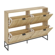 Shoe Cabinet Storage for Entryway, Modern Fluted Shoe Rack Cabinet with 4 Flip Drawers, Large Shoe Organizer for Living Room