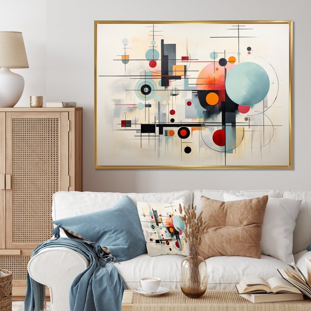 Designart Large Abstract Suprematism framed wall Art, Geometric Metamorphosis Colorful Suprematism , Abstract Suprematism framed wall art decor, Multi-Color Modern Gold framed wall art, Gold Frame