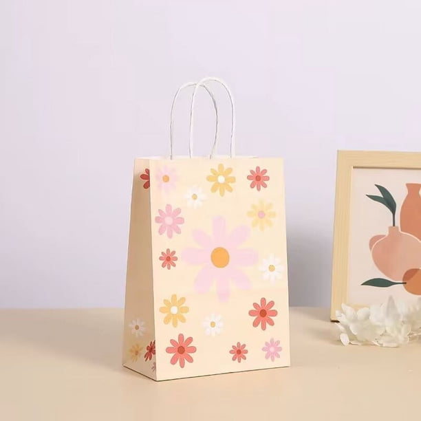 Zhuge Bolsas de embalaje de caja de regalo, bolsas de regalo de papel kraft de acompañamiento, bolsas de papel de flores pequeñas (amarillo claro, 15 * 8 * 21 cm)