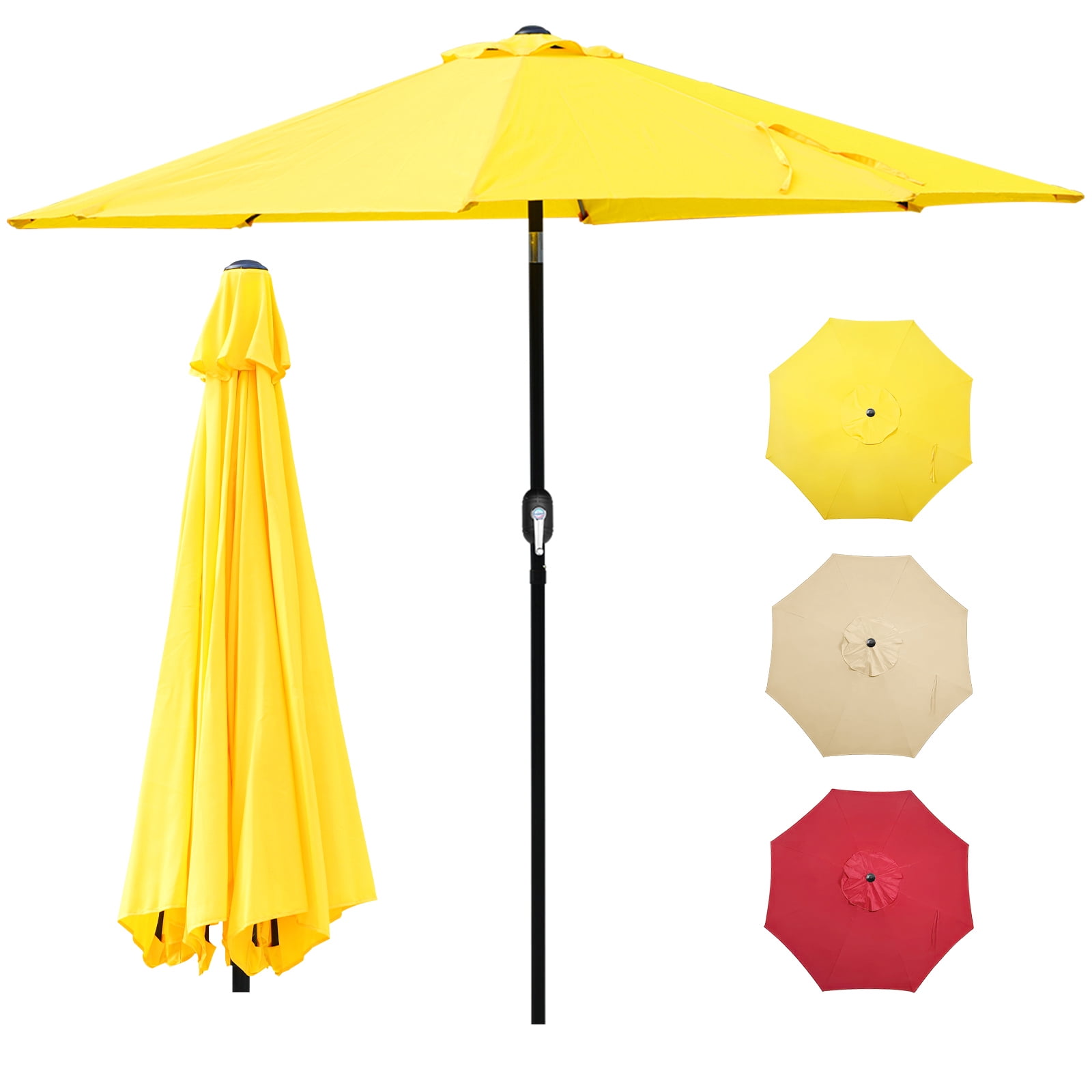 HaiCube 9FT Patio Umbrella -Acrylic Fabric, 10-Year Fade-Resistant, 1.5" Heavy Duty Steel Pole, 8 Ribs, Push Button Tilt & Crank, UV Block for Garden Deck Pool, Yellow