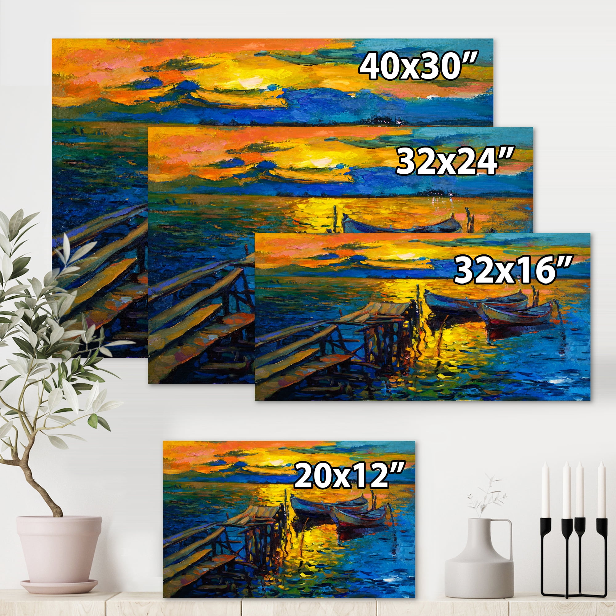 Designart ' Boat At The Lake During Evening Glow II ' Nautical & Coastal Canvas Wall Art Print