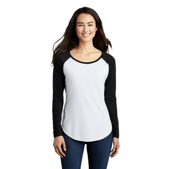 Sport Tek Adult Female Women Plain Long Sleeves T-Shirt Blk TS/Wht TS X-Large