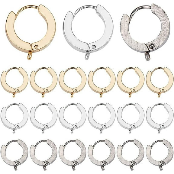 1box 1 box 12pcs 3 color Huggie Hoop Earrings Silver Leverback Earrings Findings Stainless Steel Earring Hoops French Earwire with Open Loop Leverbacks for Jewellery Making Women Crafts