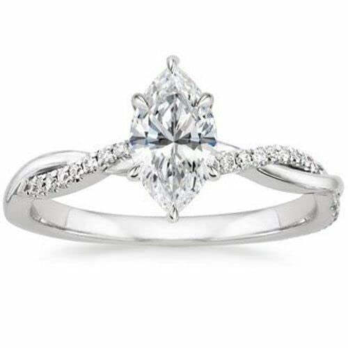 HeartsAndYou 1ct Marquise Cut Moissanite Twisted Infinity Engagement Ring for Women 18k White Gold Over Silver