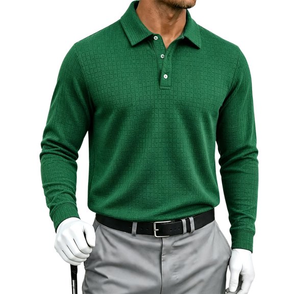 Sewkxo Men’s Casual Polo Shirt Long Sleeve waffle Button Collared Polo Knit Stretchy Golf Pullover Sweaters,Army Green XL