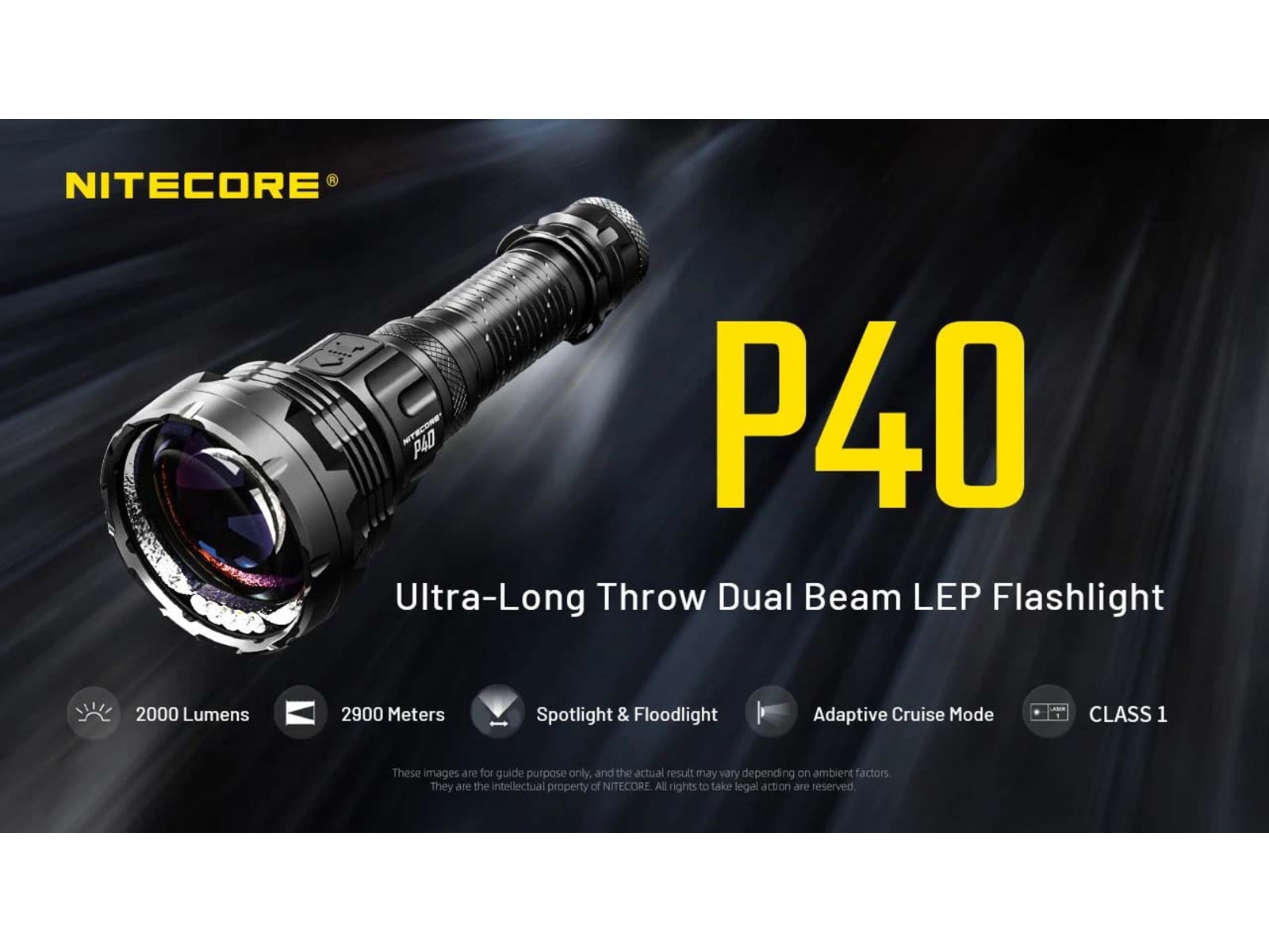 Nitecore P40 3171 Yards Ultra Long Throwing USB-C Rechargeable 2000 Lumens LED Flashlight, Black