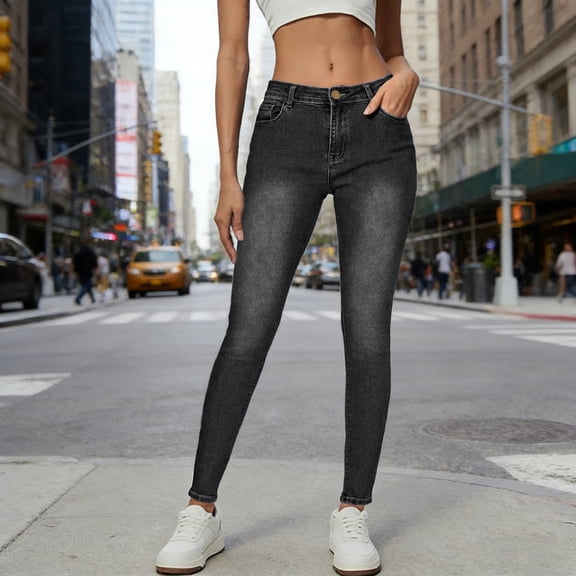 uublik Womens Capri Jeans Stretchy Jean Pull On Jeggings High Waisted Denim Leggings Casual Pants with Pockets, Black