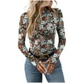 thumbnail image 2 of Craaazy Shirts for Women Lace Long Sleeve Floral Printed Tops Mesh Semi High Neck Blouses with Thumb Gifts for Women, 2 of 7