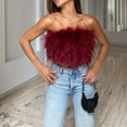 thumbnail image 2 of Women Faux Fur Strapless Crop Top Solid Feather Tube Top Cropped Vest Top for Club Party, 2 of 4