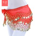 thumbnail image 2 of 1pcs/lot Women Belly Dance Hip Scarf Accessories 3 Row Belt Skirt With 128pcs Gold color coin bellydance Coins Waist Chain, 2 of 4