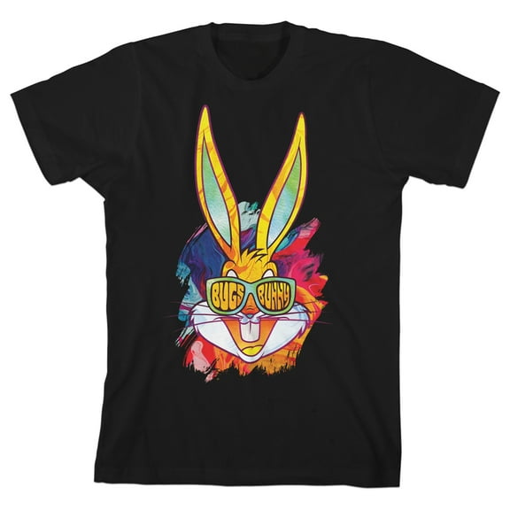 Youth Boys Looney Tunes Cartoon Bugs Bunny Colorful Art Black Graphic Tee-M