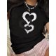 thumbnail image 1 of 1pc Women'S Casual Round Neck T-Shirt with Heart Print, Polyester Knit Short Sleeve Tee, Summer Regular Fit Top with No Pads or Belts Tee For Adult, Men, Women, Teen, Teenager, Adolescent, Youth, 1 of 6