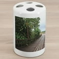 thumbnail image 1 of Landscape Ceramic Toothbrush Holder, Wooden Bridge Between Exotic Trees Jungle Freshening Relax Road Nature Image, Decorative Versatile Countertop for Bathroom, 4.5" X 2.7", Brown Green, by Ambesonne, 1 of 4