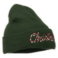 thumbnail image 5 of Christmas Embroidered Long Cuff Beanie - Olive OSFM, 5 of 5