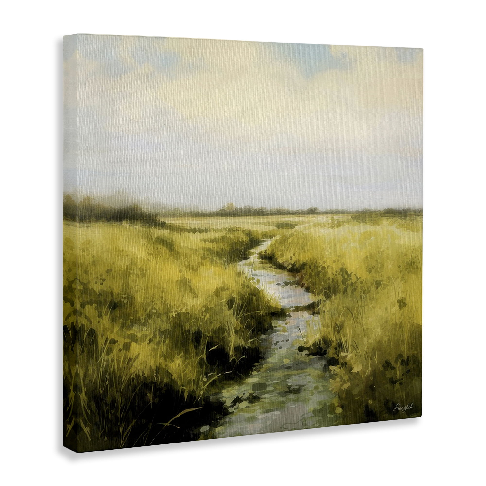 Stupell Industries Calming Horizon Stream Landscape & Nature Painting Wrapped Canvas Art Print Wall Art, 30 x 30