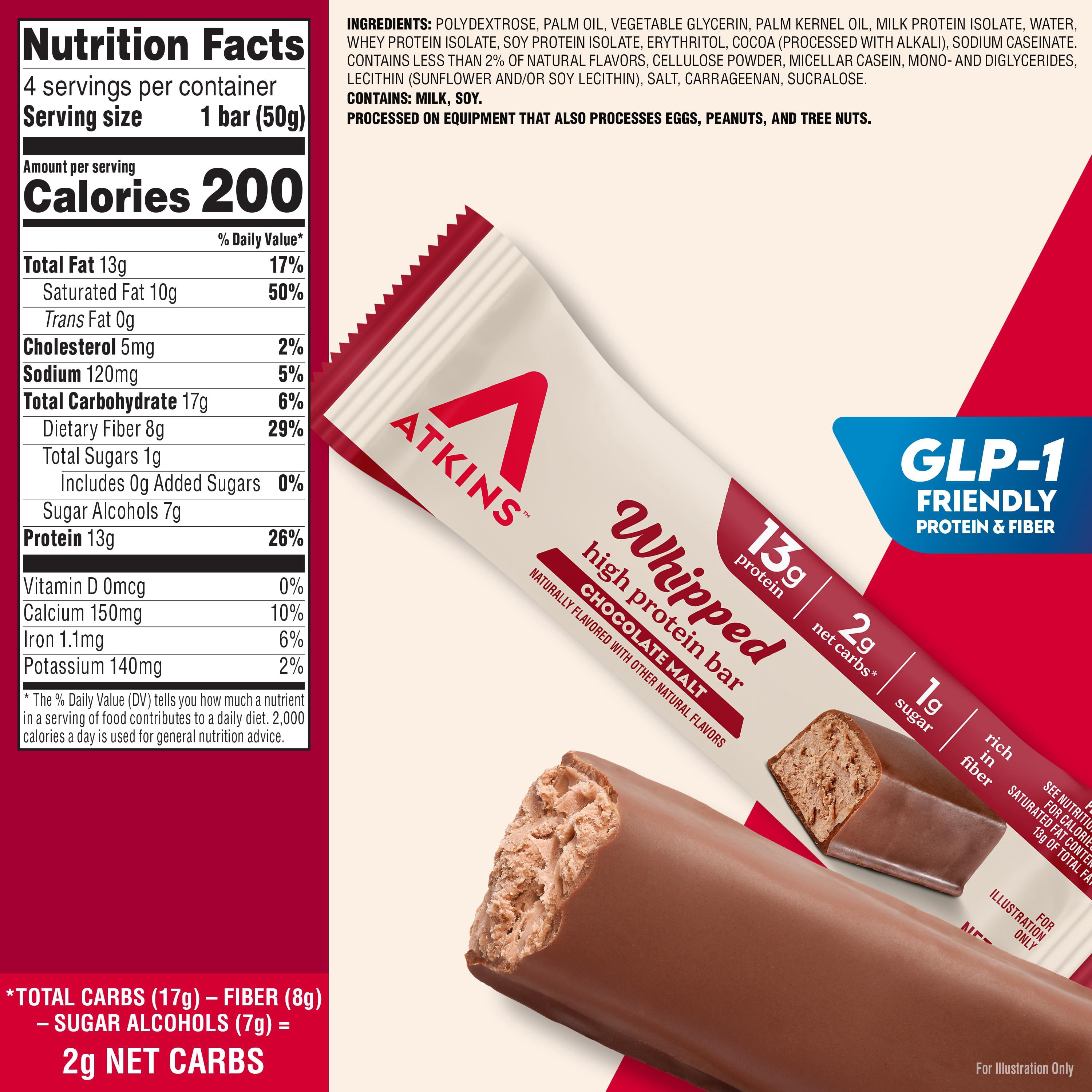 Atkins High Protein Bar, Whipped Bars, Chocolate Malt Flavor, 4 Count