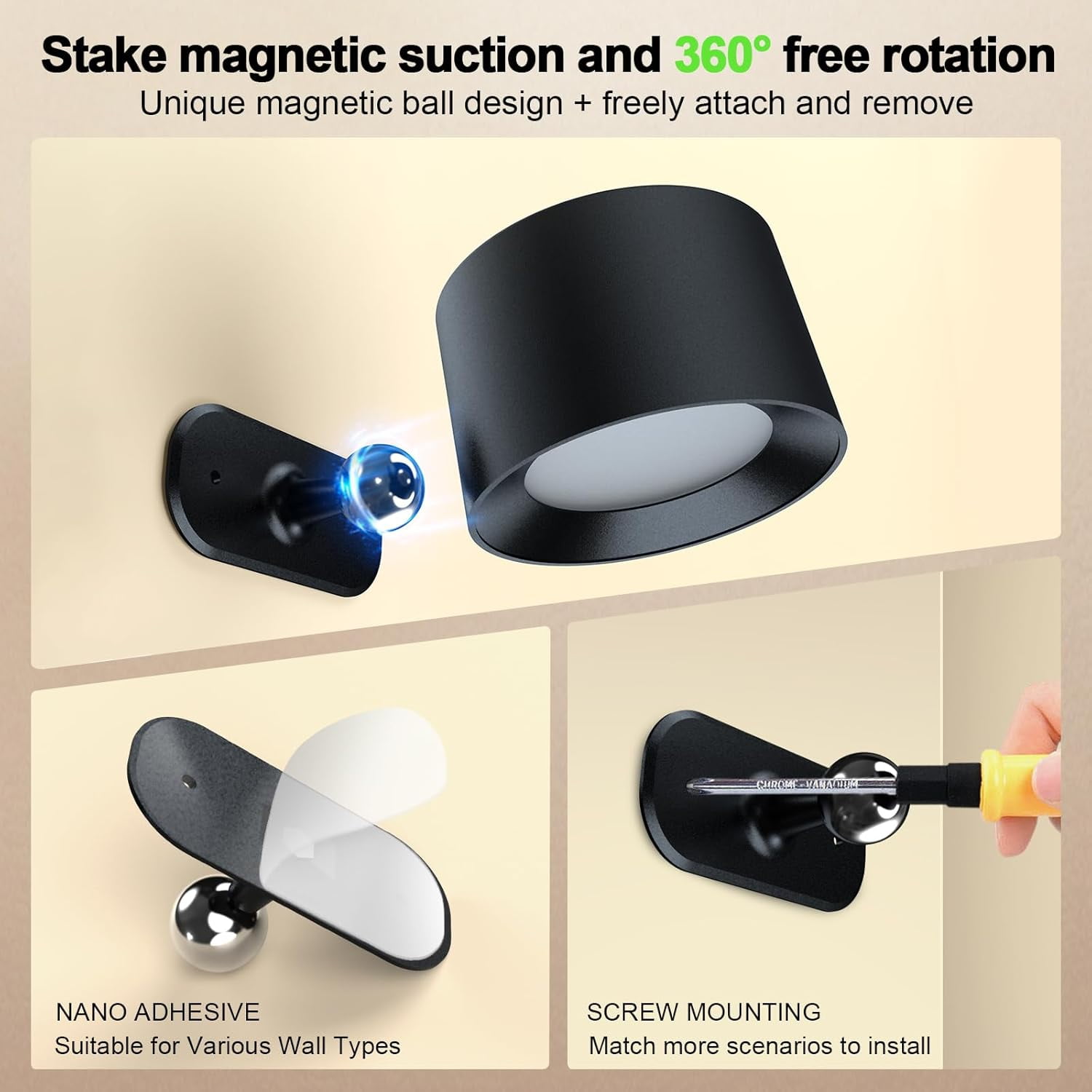 Cordless Rechargeable Wall Sconces with Remote, 3-Pack Dimmable LED Reading Lights, Magnetic 360° Rotatable Wall Mounted Lamp for Bedroom, Bedside, Hallway
