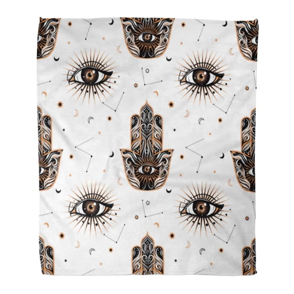 SIDONKU Throw Blanket 50x60 Inches Medieval Celestial Style with Eye and Hamsa Fatima Amulet Bohemian Gypsy Motifs Warm Flannel Soft Blanket for Couch Sofa Bed