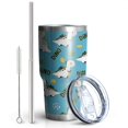 thumbnail image 2 of 30oz Blue Dinosaurs with Coins Dynamic Tumblers Stainless Steel Tumbler with Lid and Straw,Vacuum Insulated Double Wall Travel Tumbler Cups Mug with Cleaning Brush for Coffee,Tea, 2 of 7