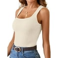 thumbnail image 2 of SHIBEVER Summer Tank for Women Knit Sleeveless Tops Trendy Square Neck Casual Ribbed Blouse Basic Tanks Solid Color White Shirt Size M, 2 of 6
