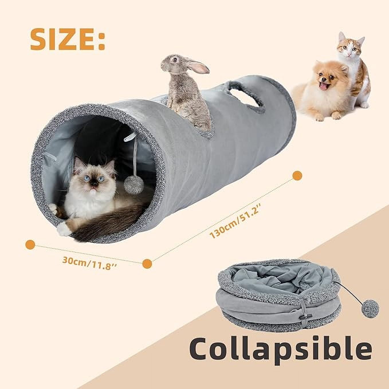 Cat Tunnel 51 Inches Long Cat Toys Collapsible Tunnel 12 Inches in Diameter Large Cat Tube for Big Cat,Rabbits and Puppy- Large