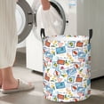 thumbnail image 5 of Rateoe Stamp Pattern Round Laundry Hamper Basket, Tall Hamper Basket for Blanket Storage, Nursery Clothes Hamper for Laundry in Bedroom and College Dorm-Small, 5 of 6