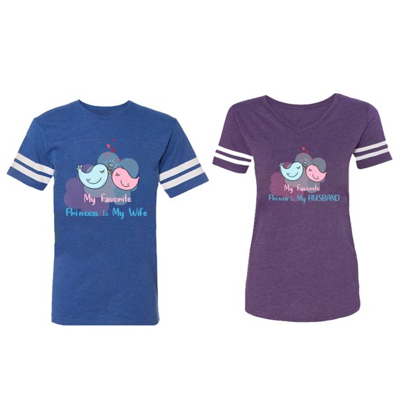 My Favorite Prince Princess Is My Husband Wife Matching Couple Cotton Jerseys (Men Royal / Women Purple) (Men S / Women L)