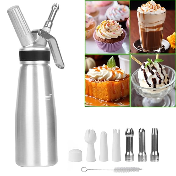 Yolispa Homemade Whipped Cream Dispenser, 500ml Capacity Cream Whip Canister with 6 Decorating Nozzles and Cleaning Brush,Leak Free Whipped Cream Maker for Desserts, Dips, Sauces