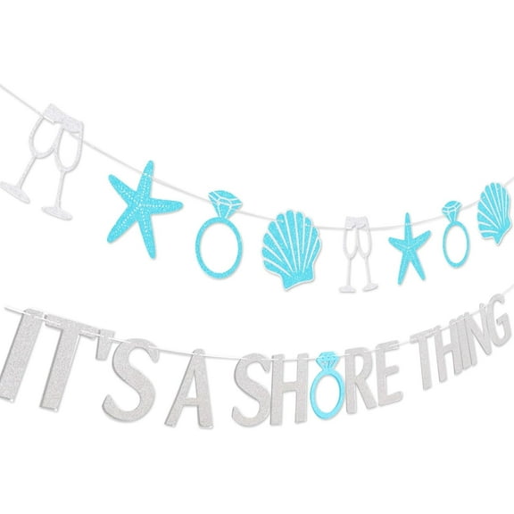 Beach Party Decoration Bunting - Light Blue and Silver Ocean Theme Flag Hanging Set